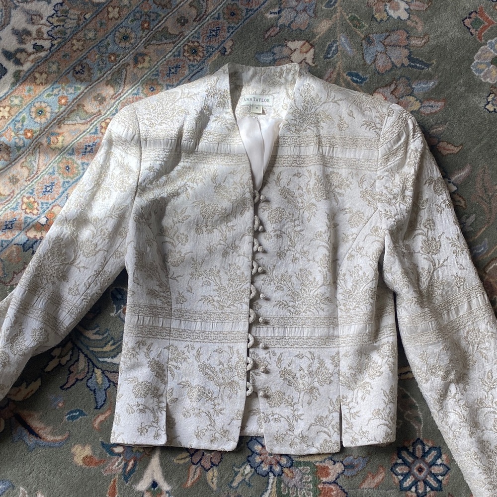 Vintage Ann Taylor Ivory and Gold Brocade Jacket